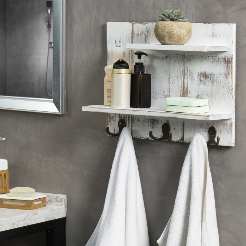 Highland Dunes Alush Solid Wood Wall Bathroom Shelves | Wayfair